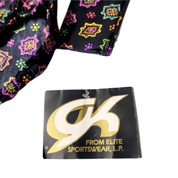 GK Elite AL Scoop Neck Leotard VTG Long Sleeve Adult L Neon Black Geometric NWT - Picture 2 of 9